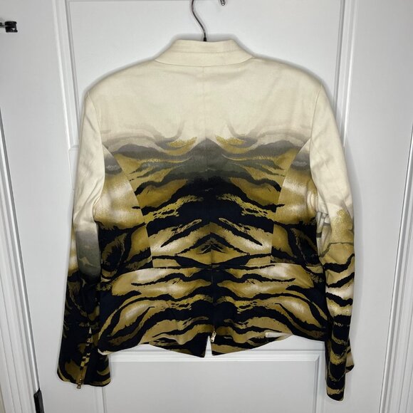 Chico's BLACK LABEL Ombre Animal Blazer Jacket Size 1 (US 8) Gold Black Tiger - Picture 3 of 10